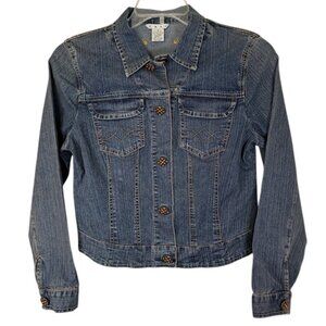 Cabi Denim Jean Jacket with Sparkly Jewelled Snaps- Womesn Size Small